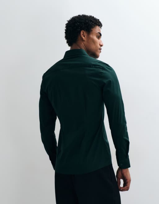 ASOS DESIGN skinny stretch work shirt in dark green, 4 of 5