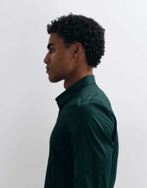 ASOS DESIGN skinny stretch work shirt in dark green, 5 of 5