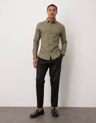 Asos Design Skinny Stretch Work Shirt In Green