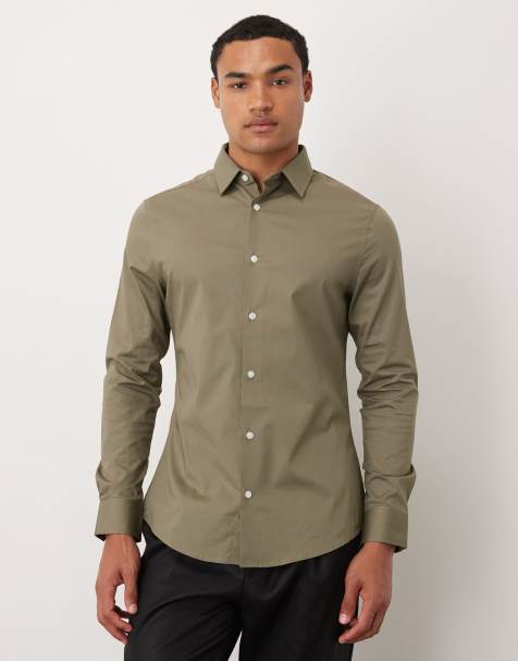 ASOS DESIGN skinny stretch work shirt in khaki - view 1