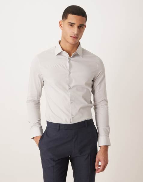 ASOS DESIGN skinny stretch work shirt in light grey