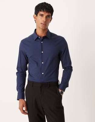 Asos Design Skinny Stretch Work Shirt In Brown
