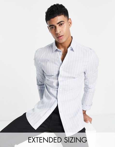 ASOS DESIGN skinny stripe shirt in blue - view 1
