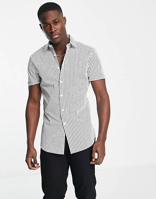 ASOS DESIGN skinny stripe shirt in white/black | ASOS