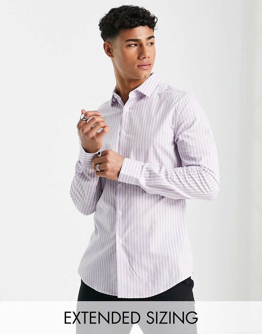 Asos Design Skinny Stripe Smart Shirt In Lilac-purple
