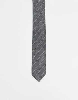Asos Design Skinny Striped Necktie In Gray