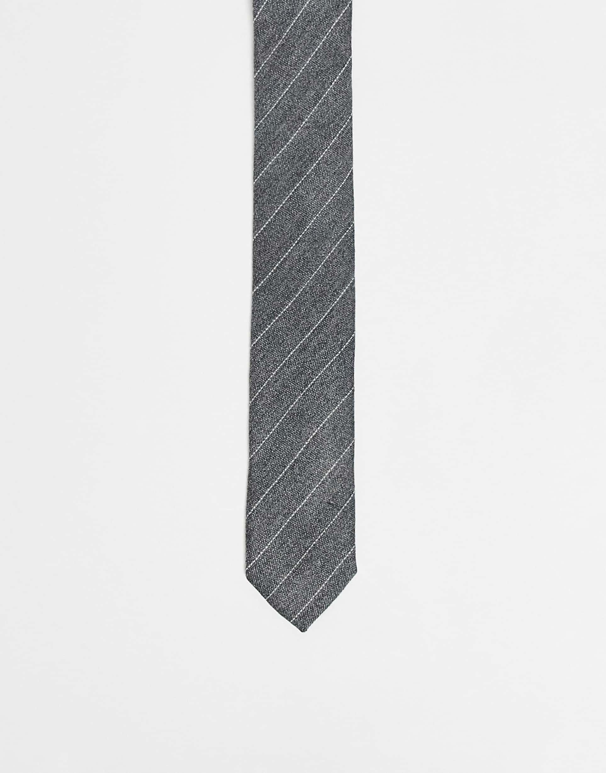 asos design skinny striped necktie in heather gray