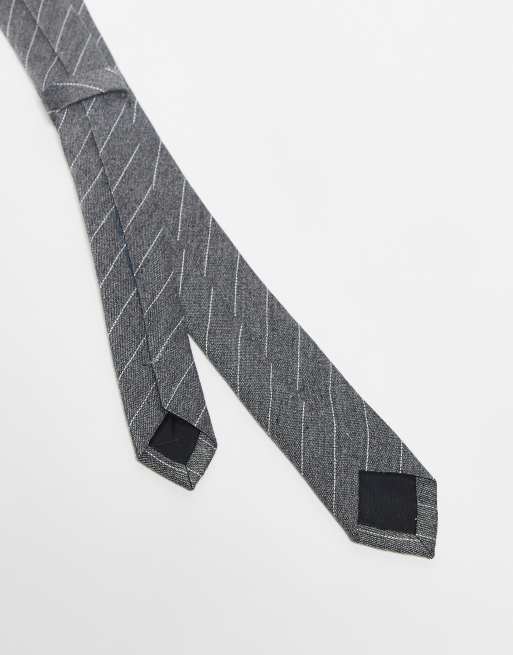ASOS DESIGN skinny striped necktie in heather gray