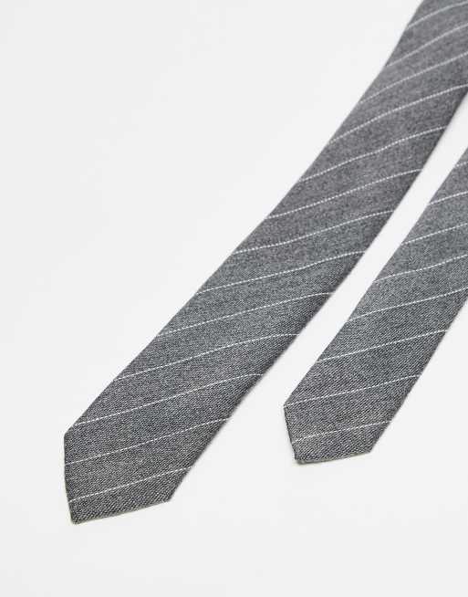 ASOS DESIGN skinny striped necktie in heather gray