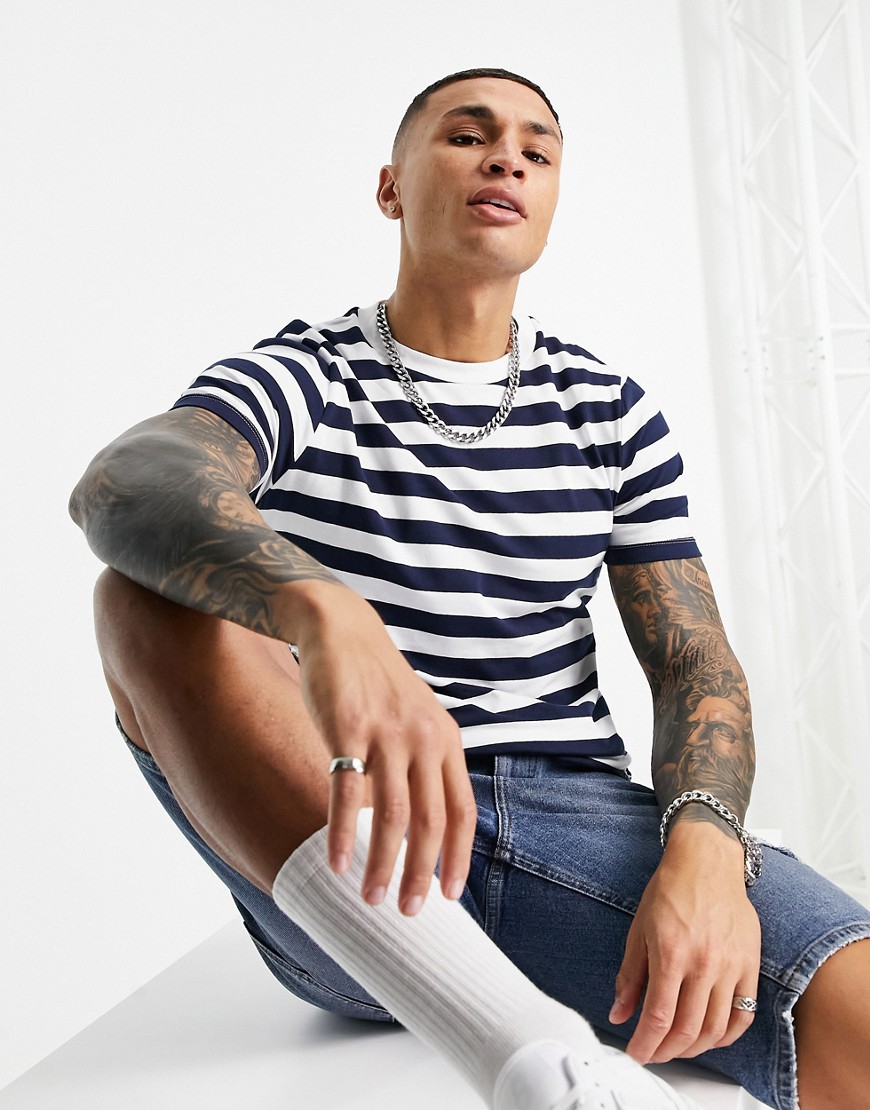 ASOS DESIGN skinny striped t-shirt in organic cotton-Navy