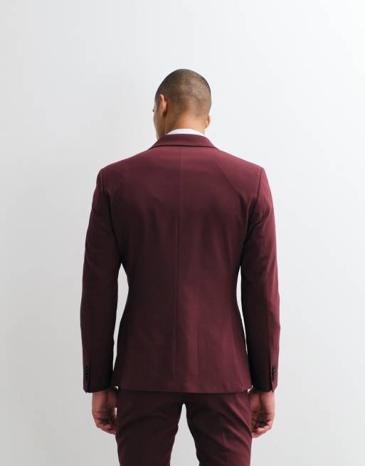 ASOS DESIGN skinny suit blazer in burgundy, 3 of 5