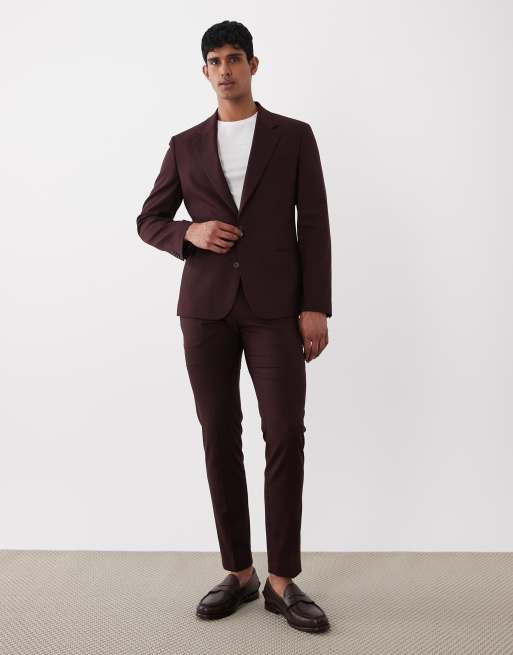 ASOS DESIGN skinny suit blazer in burgundy, 2 of 5