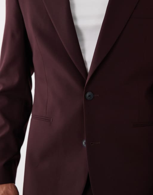 ASOS DESIGN skinny suit blazer in burgundy, 3 of 5