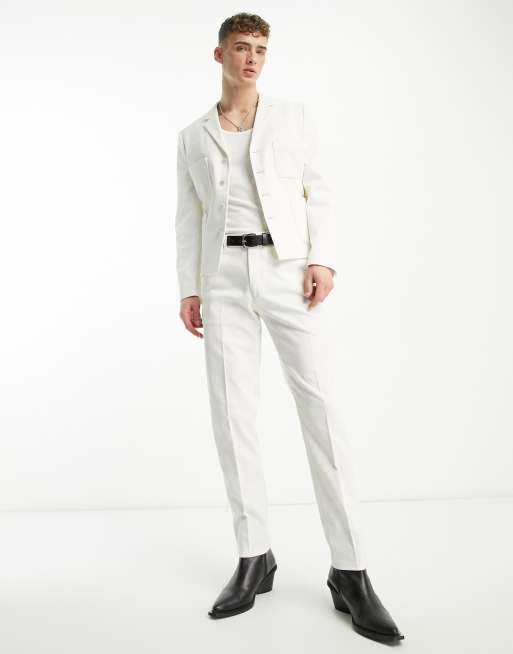 ASOS DESIGN skinny suit blazer in white with belt detail ASOS