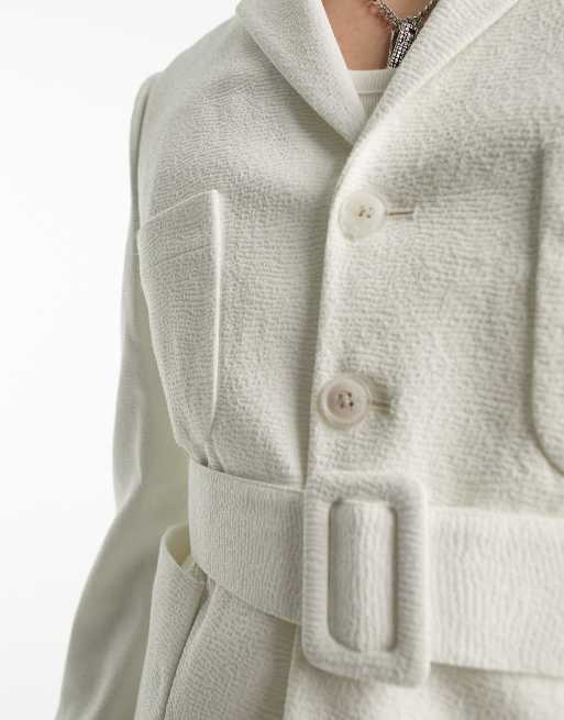 ASOS DESIGN skinny suit blazer in white with belt detail, 5 of 5