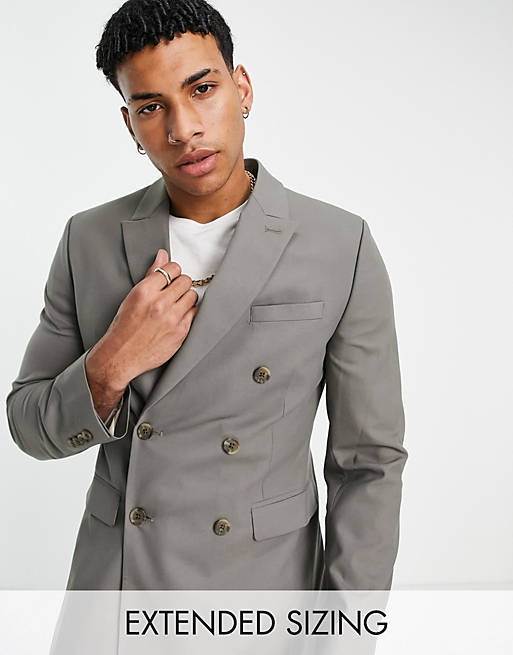 ASOS DESIGN skinny suit double breasted khaki suit jacket