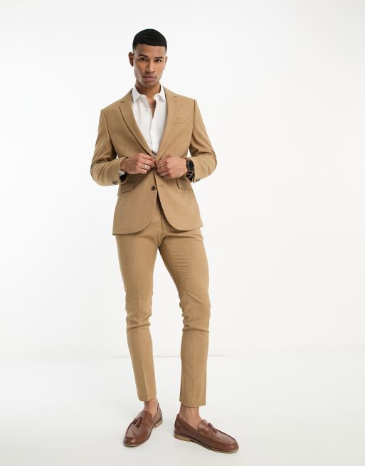 ASOS DESIGN skinny suit in camel micro  texture