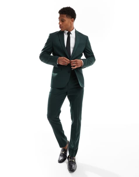 ASOS DESIGN skinny suit in dark green herringbone - view 1