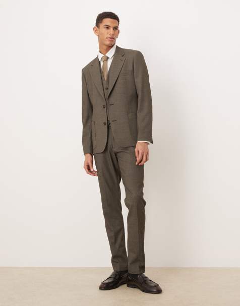 ASOS DESIGN skinny suit in dark green wool look herringbone - view 1