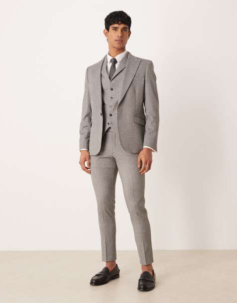 ASOS DESIGN skinny suit in gray herringbone flannel - view 1