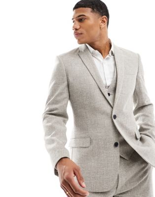 ASOS DESIGN skinny suit jacket in beige microtexture | ASOS