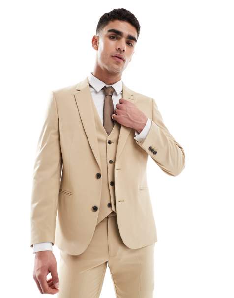 ASOS DESIGN skinny suit jacket in beige - view 1
