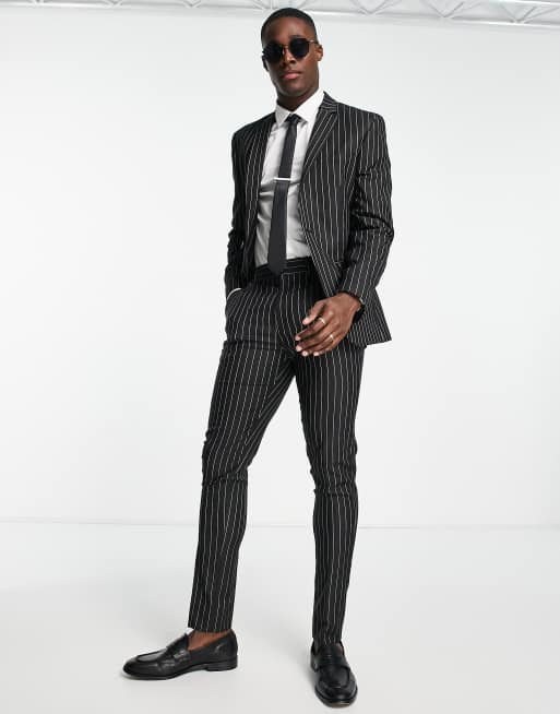 ASOS DESIGN skinny suit jacket in black and white pin stripe