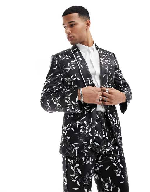 Black and white floral hotsell suit jacket