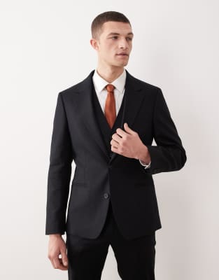 ASOS DESIGN skinny suit jacket in black linen rich black 27290₽