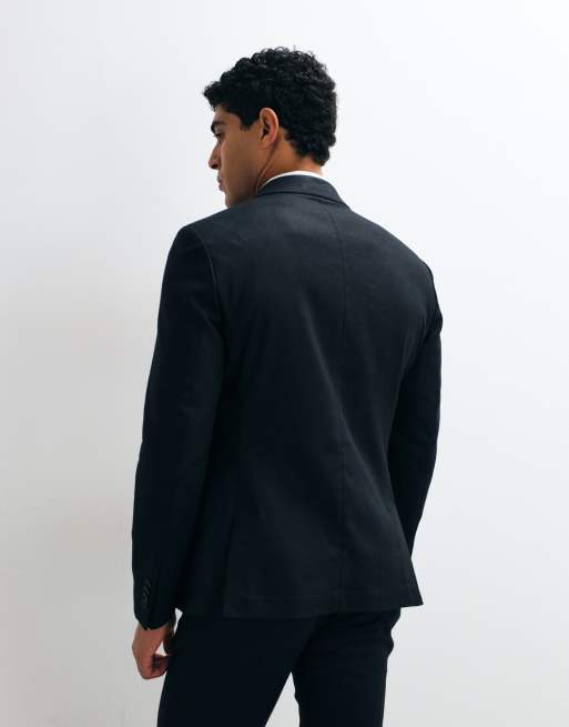 ASOS DESIGN skinny suit jacket in black linen rich, 3 of 5