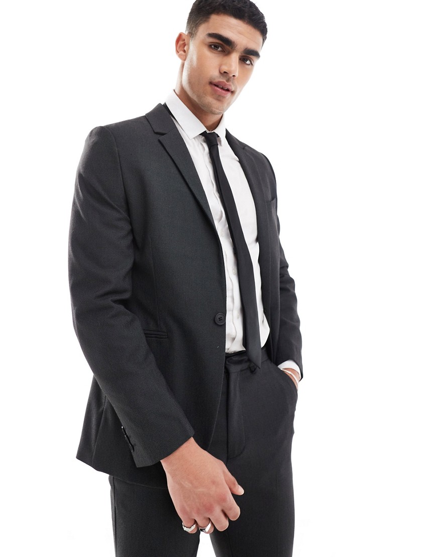 ASOS DESIGN skinny suit jacket in black pindot