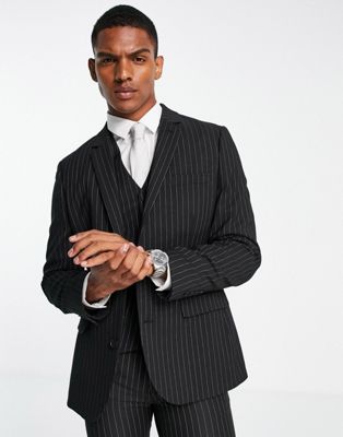 ASOS DESIGN skinny suit jacket in black pinstripe