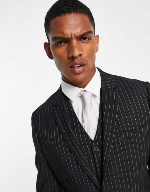 ASOS DESIGN skinny suit jacket in black pinstripe