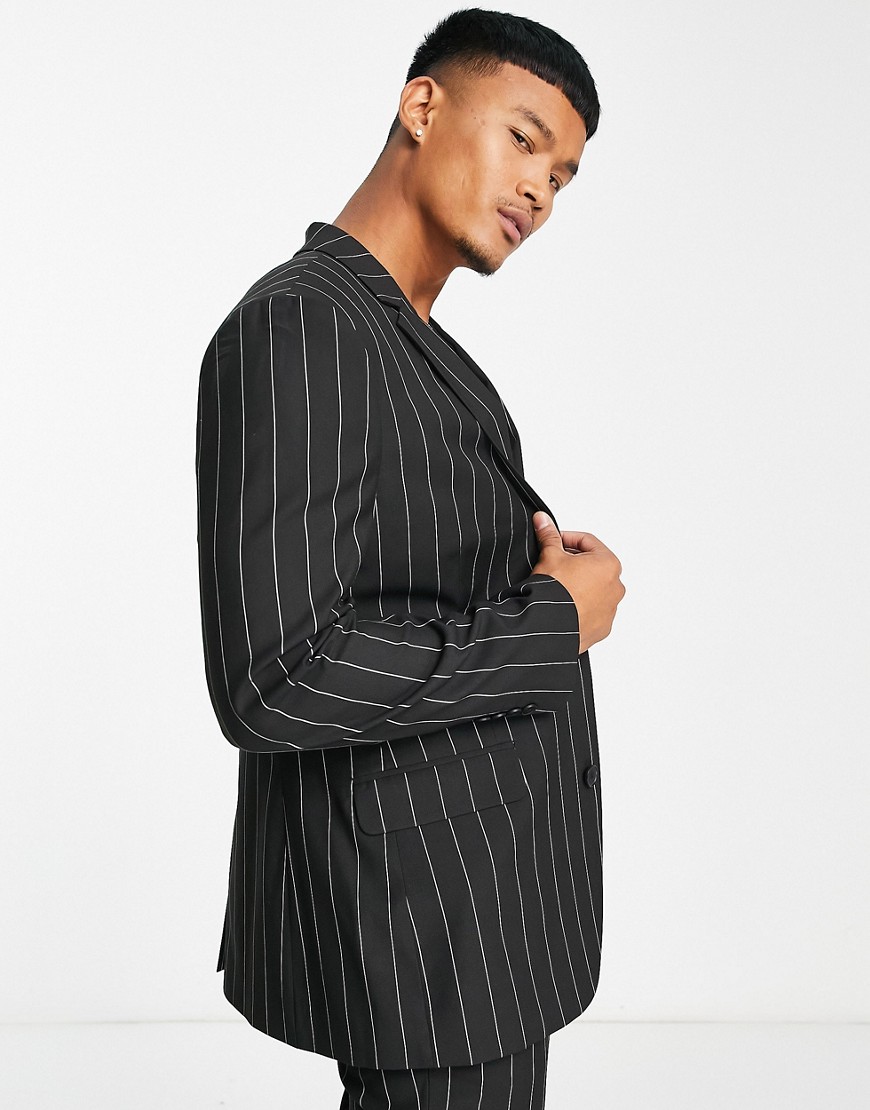 ASOS DESIGN skinny suit jacket in black stripe
