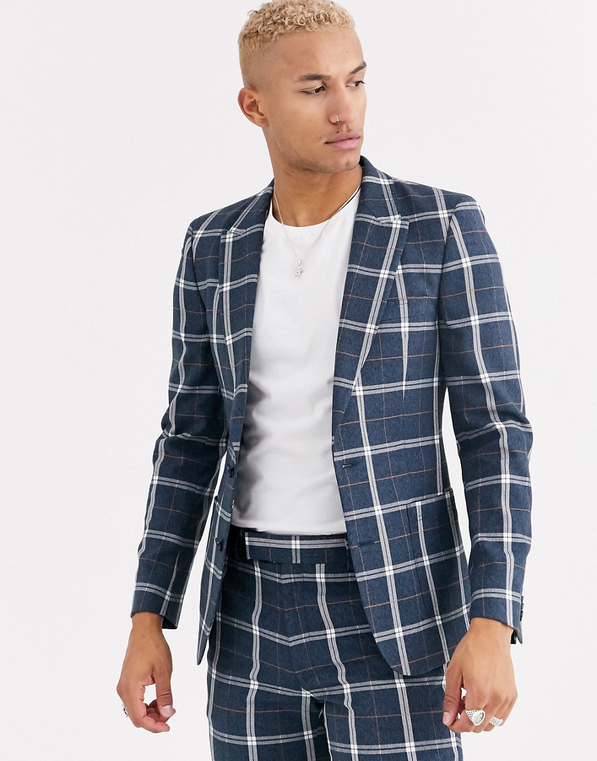 ASOS DESIGN skinny suit jacket in blue and white check