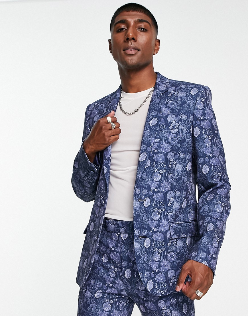 ASOS DESIGN skinny suit jacket in blue print