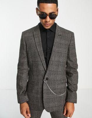 Must Have ASOS DESIGN skinny suit jacket in brown check with chain ...