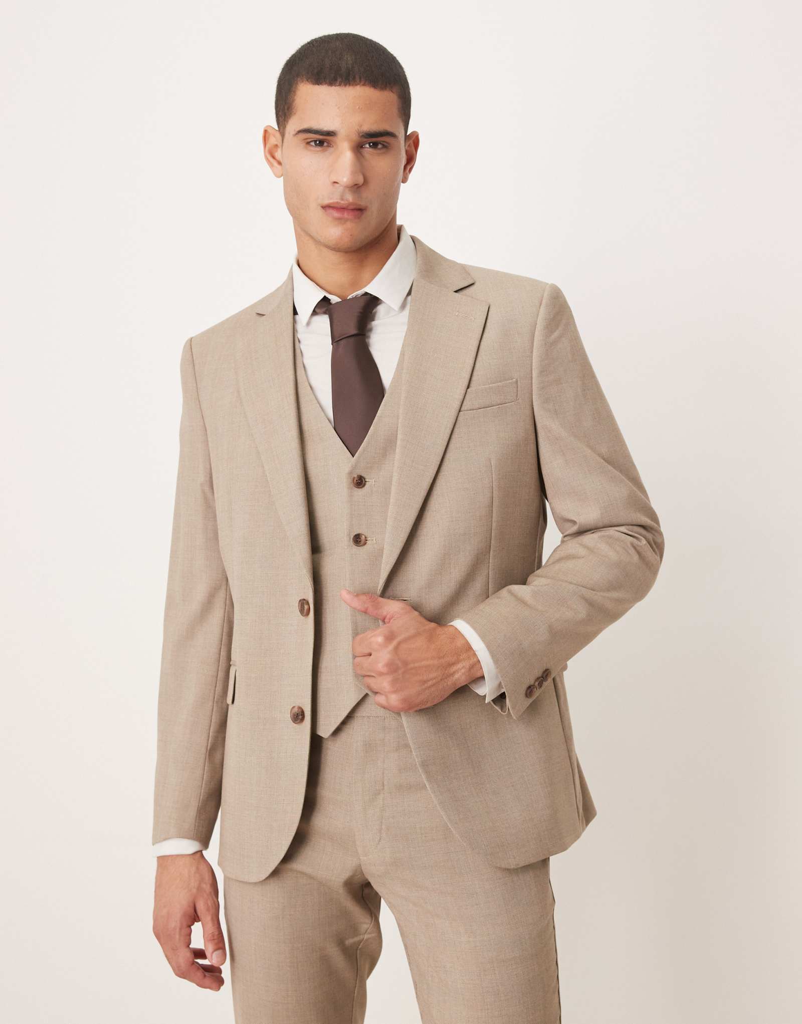 ДИЗАЙНЕРСКИЙ пиджак-скинни ASOS в коричневую клетку