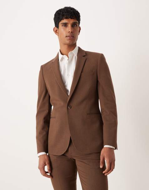 ASOS DESIGN skinny suit jacket in brown twill - view 1