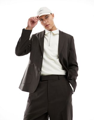 ASOS DESIGN skinny suit jacket in brown - ASOS Price Checker