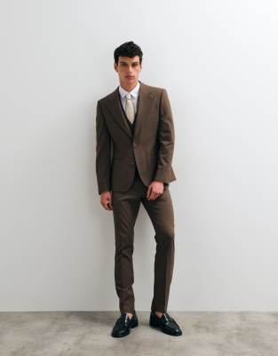 Asos Design Skinny Suit Jacket In Brown