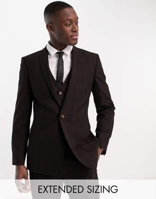 Asos Design Skinny Suit Jacket In Burgundy Plaid-red