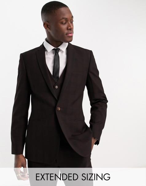 ASOS DESIGN skinny suit jacket in burgundy plaid - view 1