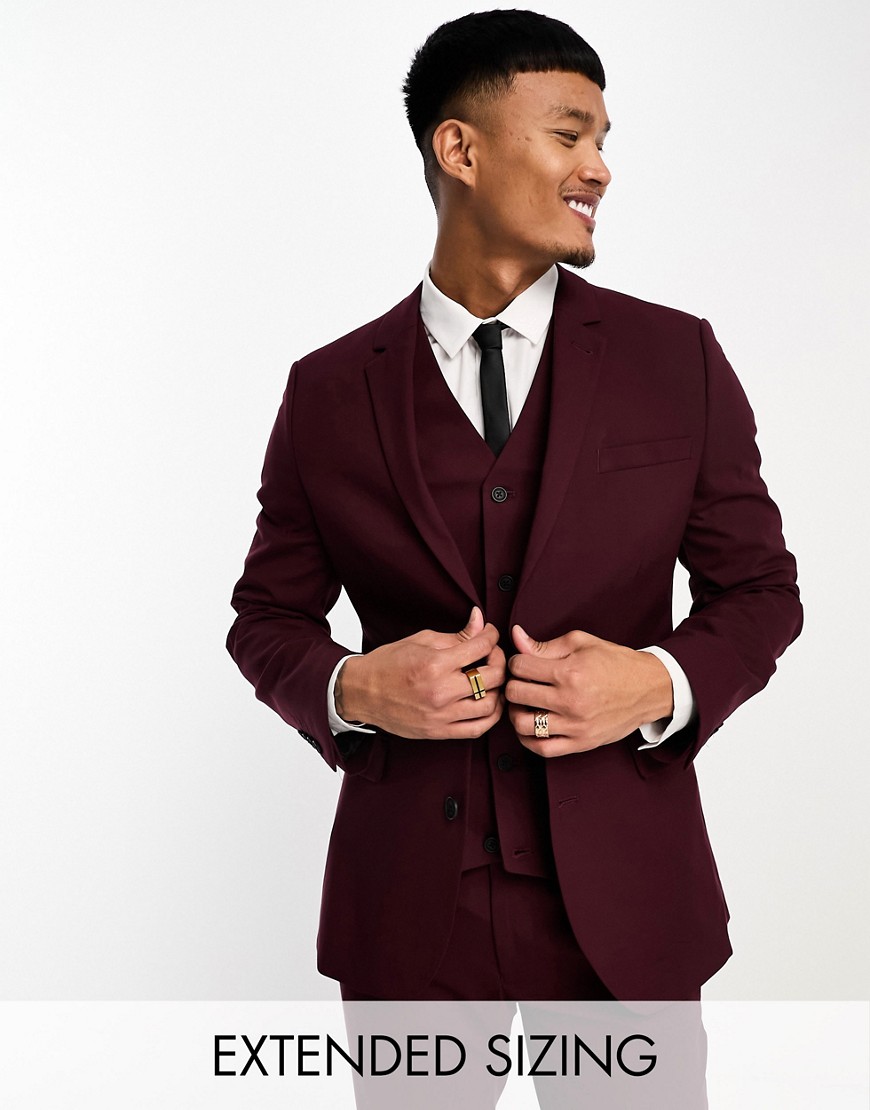 ASOS DESIGN skinny suit jacket in burgundy-Red
