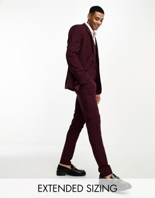 Asos Design Skinny Suit Jacket In Burgundy-red