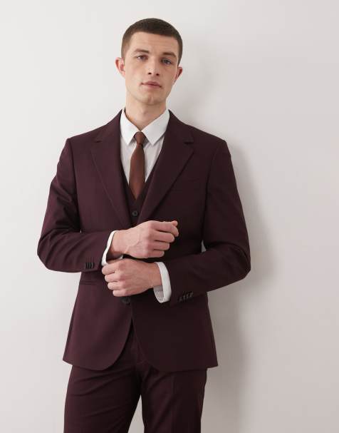 ASOS DESIGN skinny suit jacket in burgundy - view 1