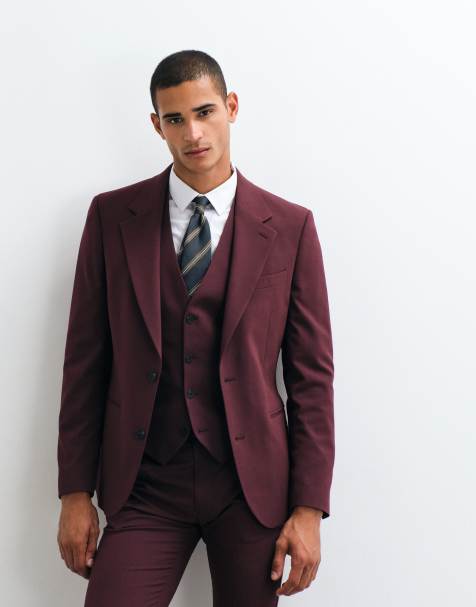 ASOS DESIGN skinny suit jacket in burgundy - view 1