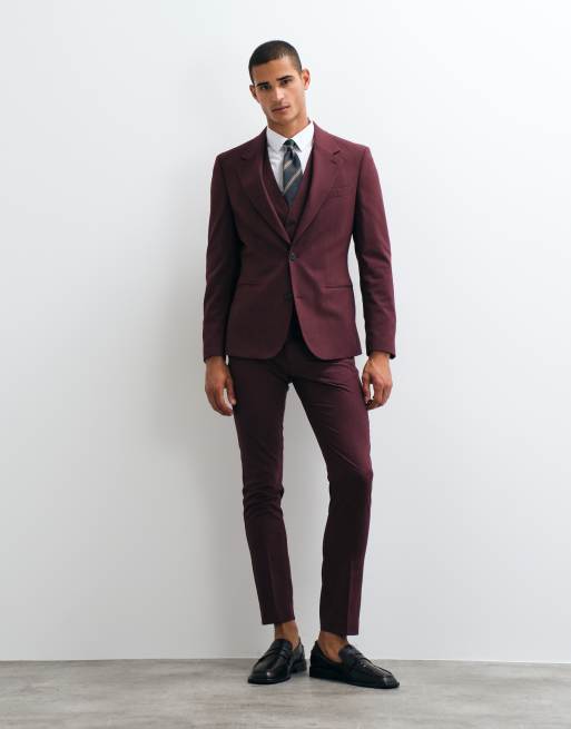 ASOS DESIGN skinny suit jacket in burgundy, 2 of 5