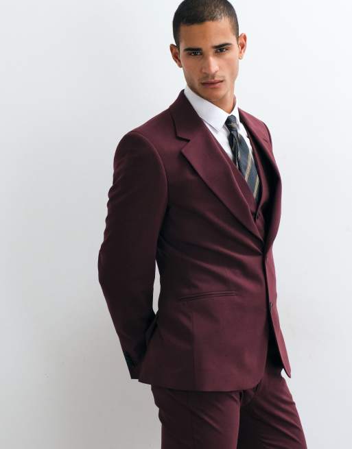 ASOS DESIGN skinny suit jacket in burgundy, 3 of 5