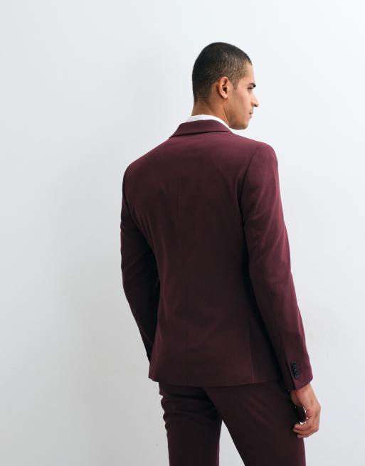 ASOS DESIGN skinny suit jacket in burgundy, 4 of 5